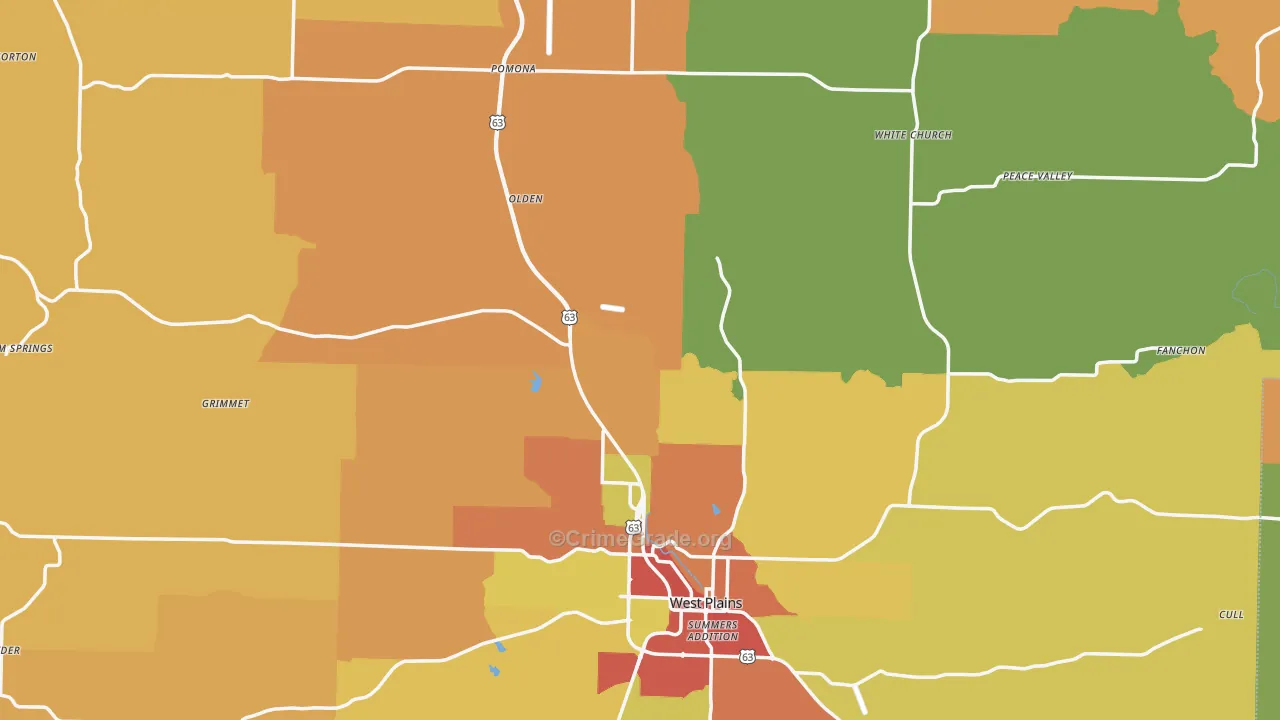 Howell County, MO Map of Burglary Rates