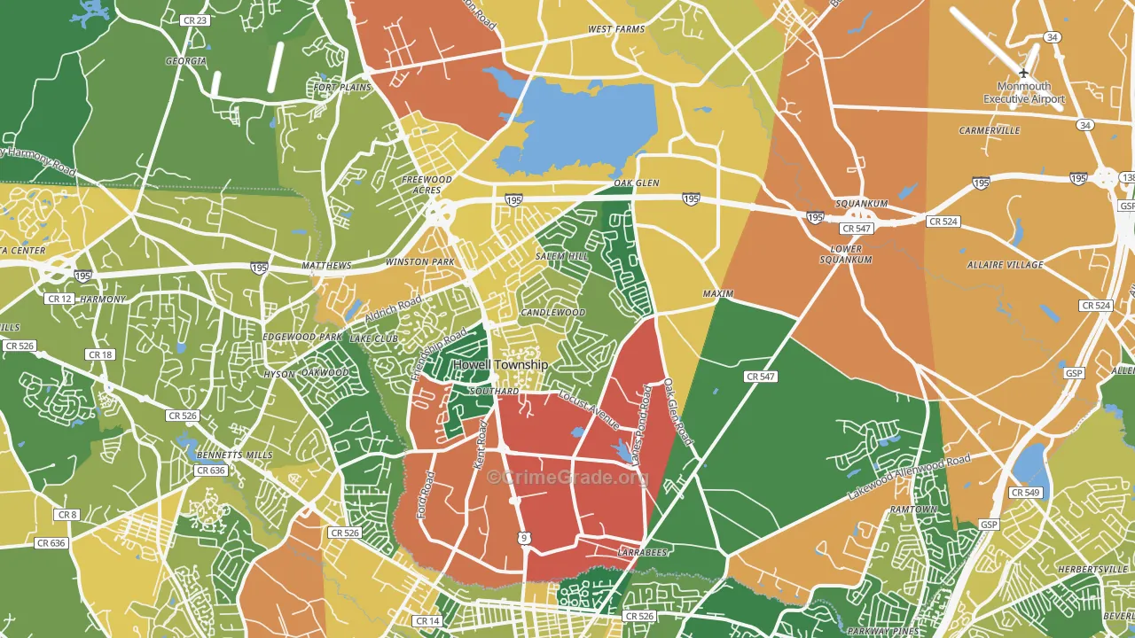 Howell, NJ Map of Burglary Rates
