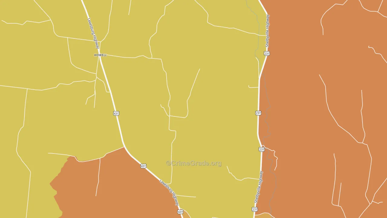 Howell, TN Map of Burglary Rates