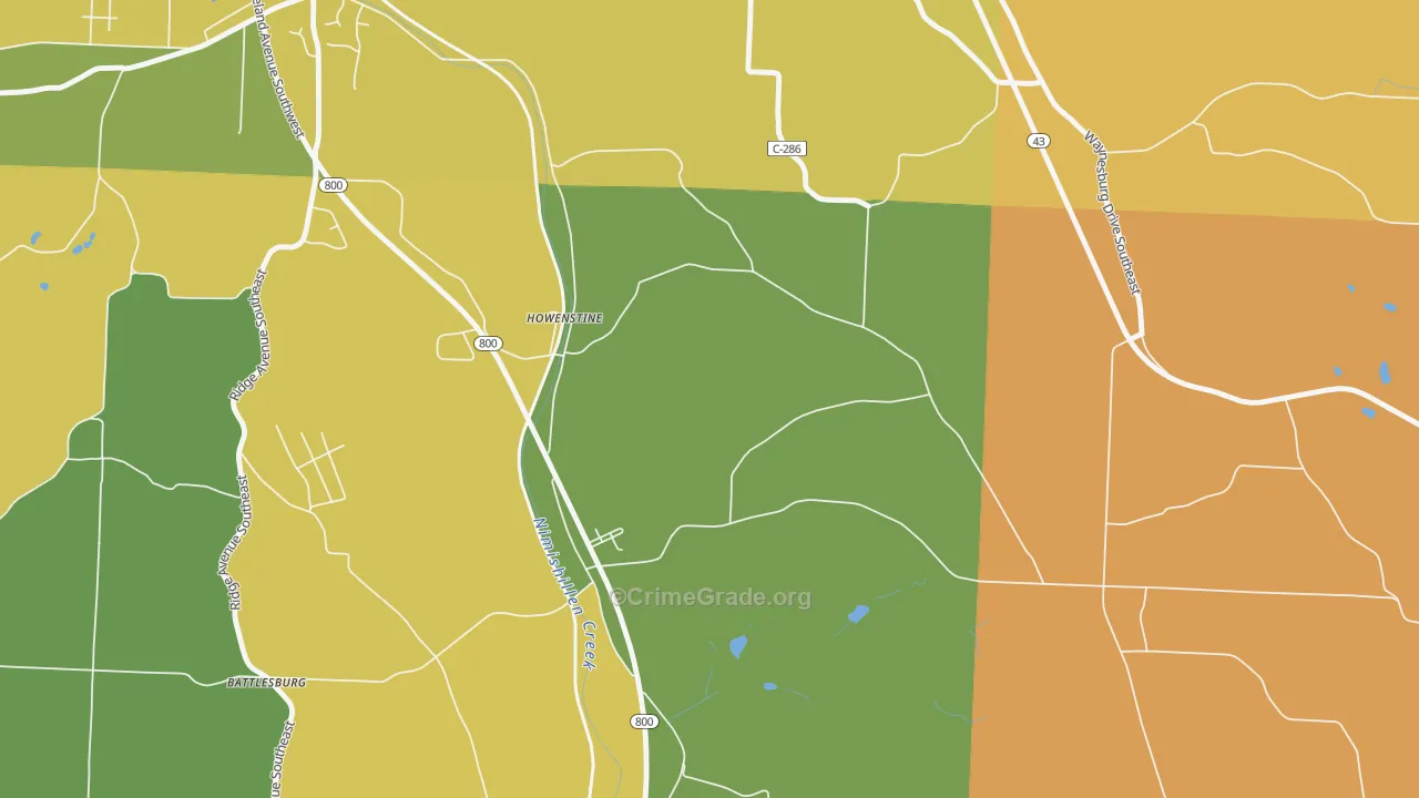 Howenstine, OH Map of Burglary Rates
