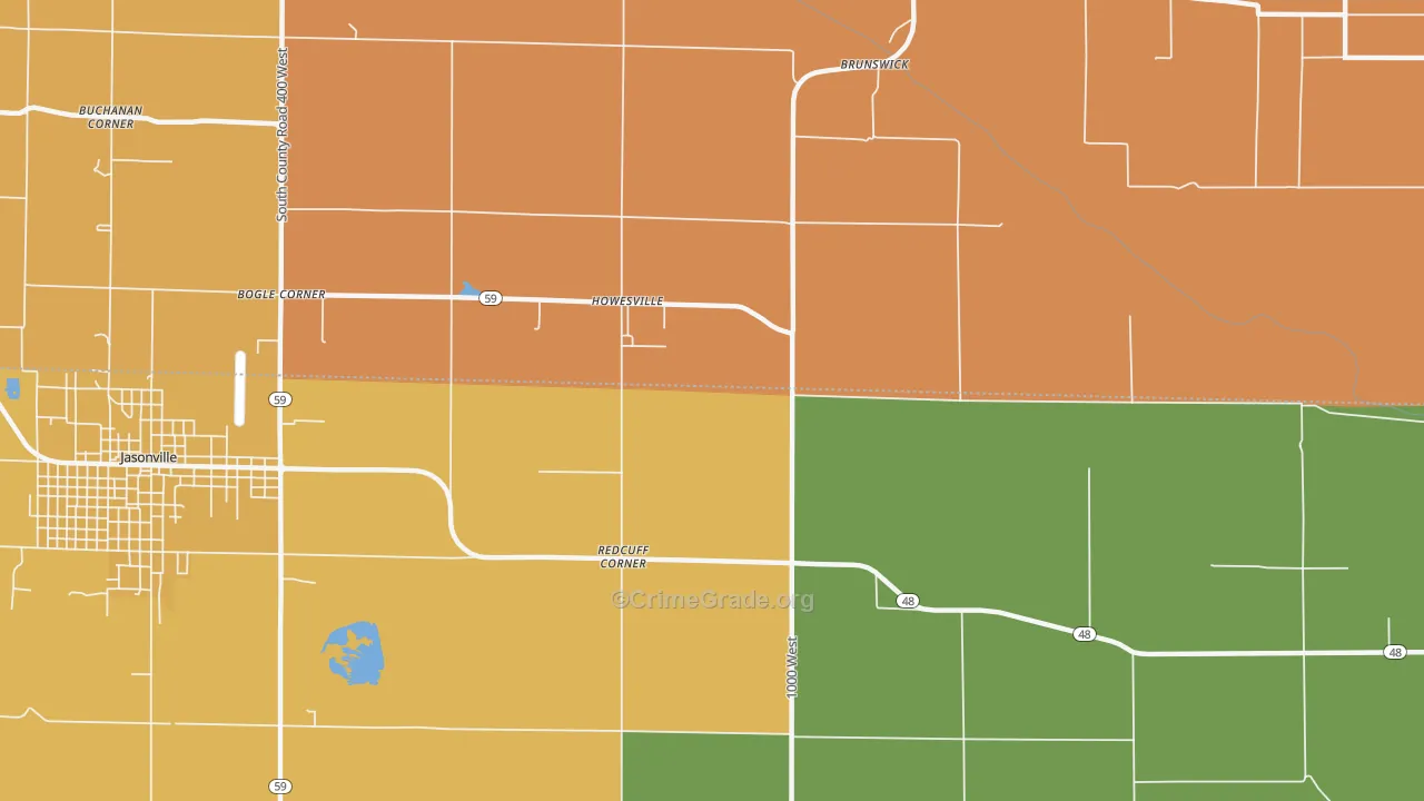 Howesville, IN Map of Burglary Rates