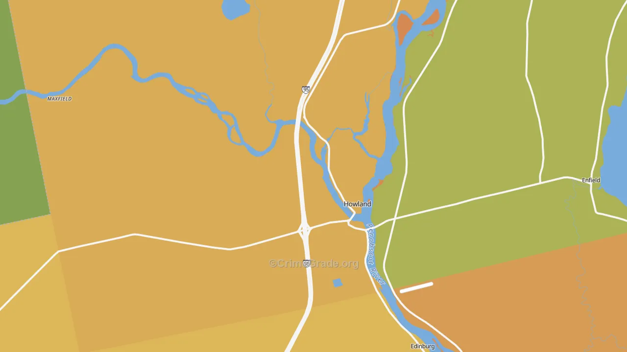 Howland, ME Map of Burglary Rates