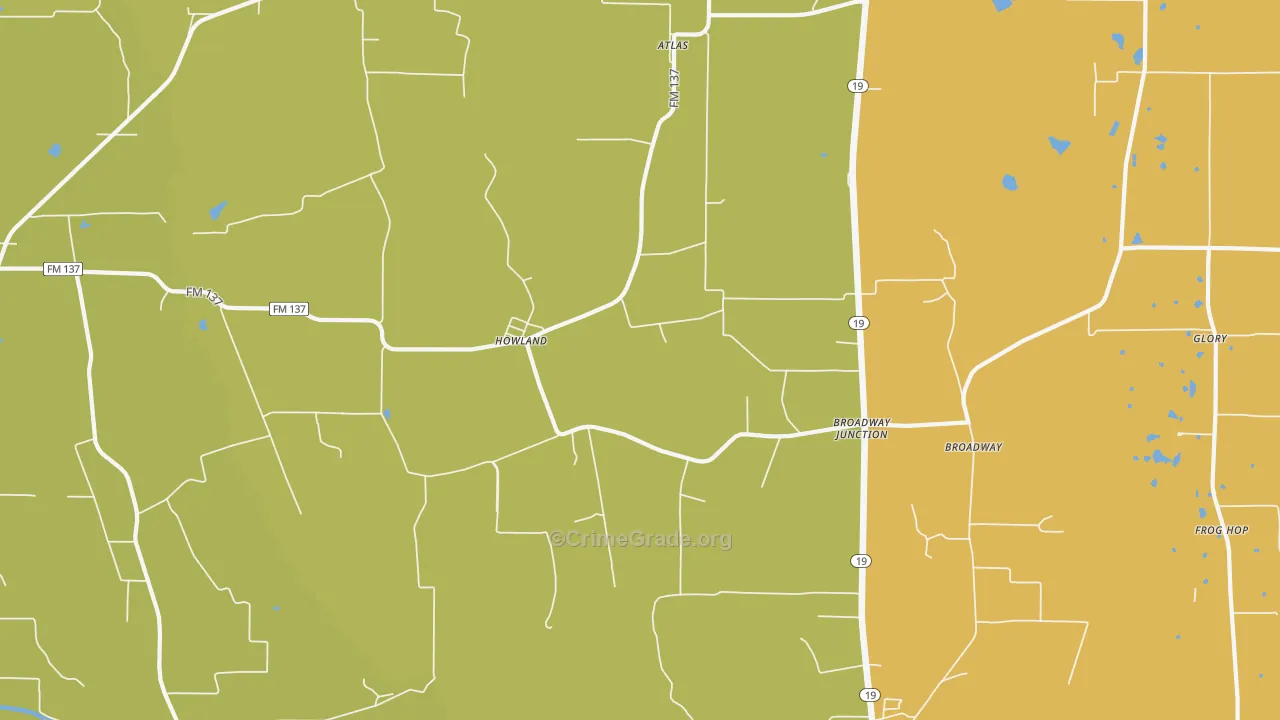 Howland, TX Map of Burglary Rates