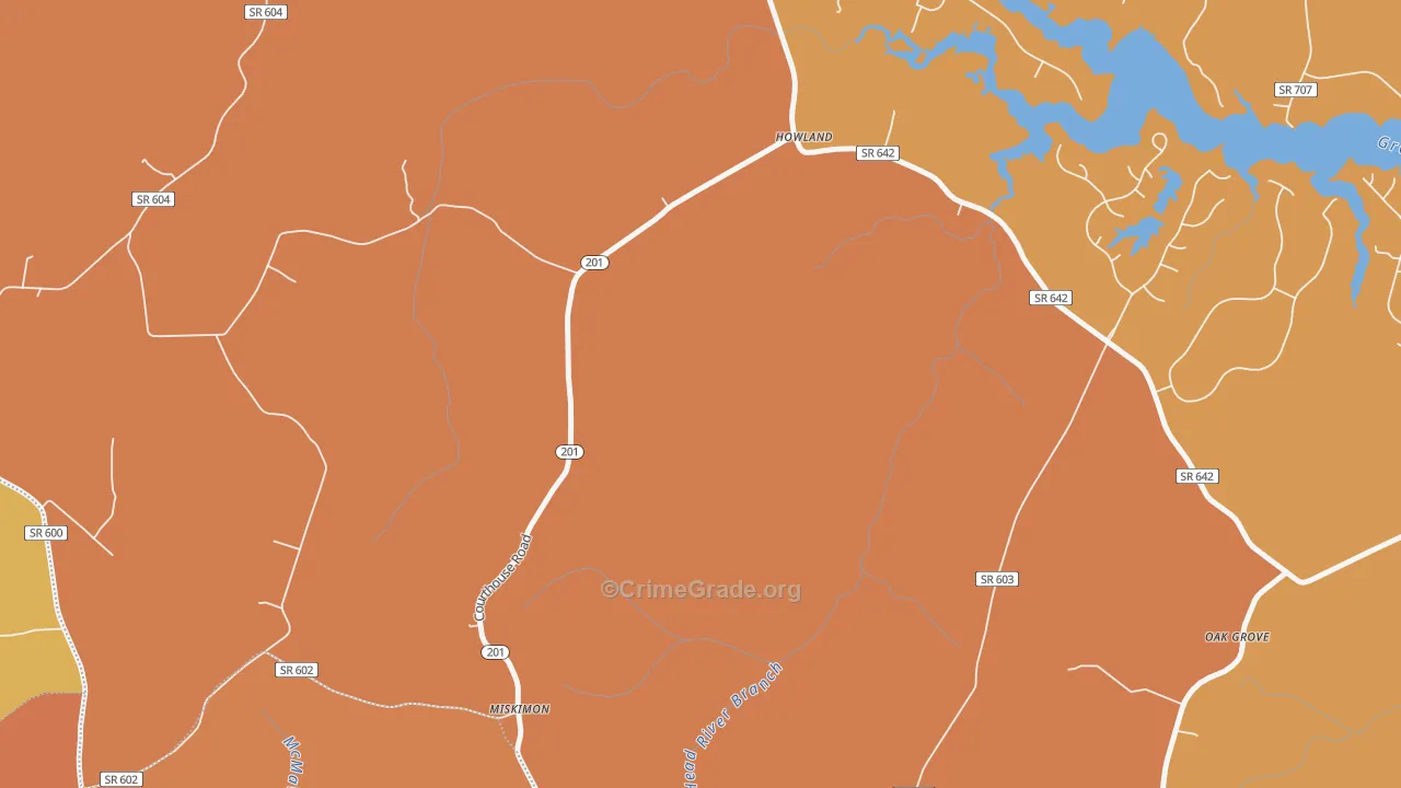 Howland, VA Map of Burglary Rates