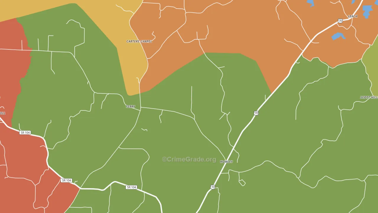 Howley, TN Map of Burglary Rates
