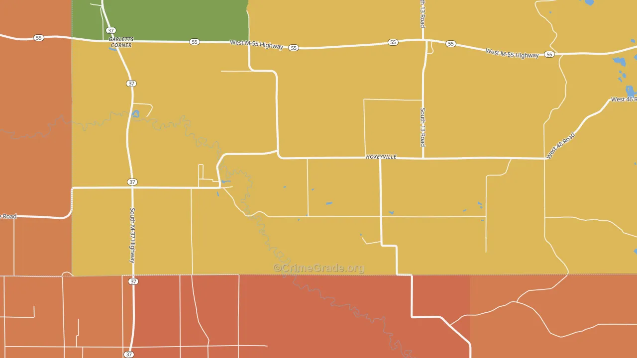 Hoxeyville, MI Map of Burglary Rates
