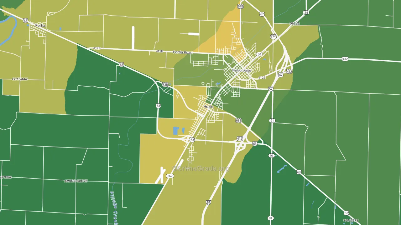 Hoxie, AR Map of Burglary Rates