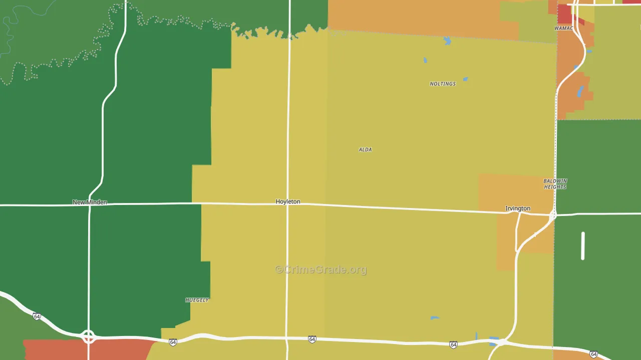 Hoyleton, IL Map of Burglary Rates