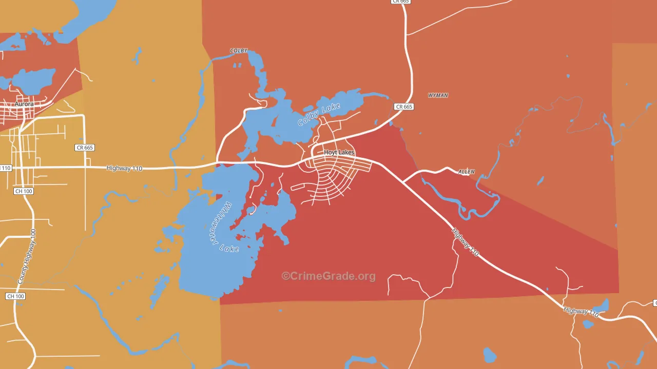 Hoyt Lakes, MN Map of Burglary Rates