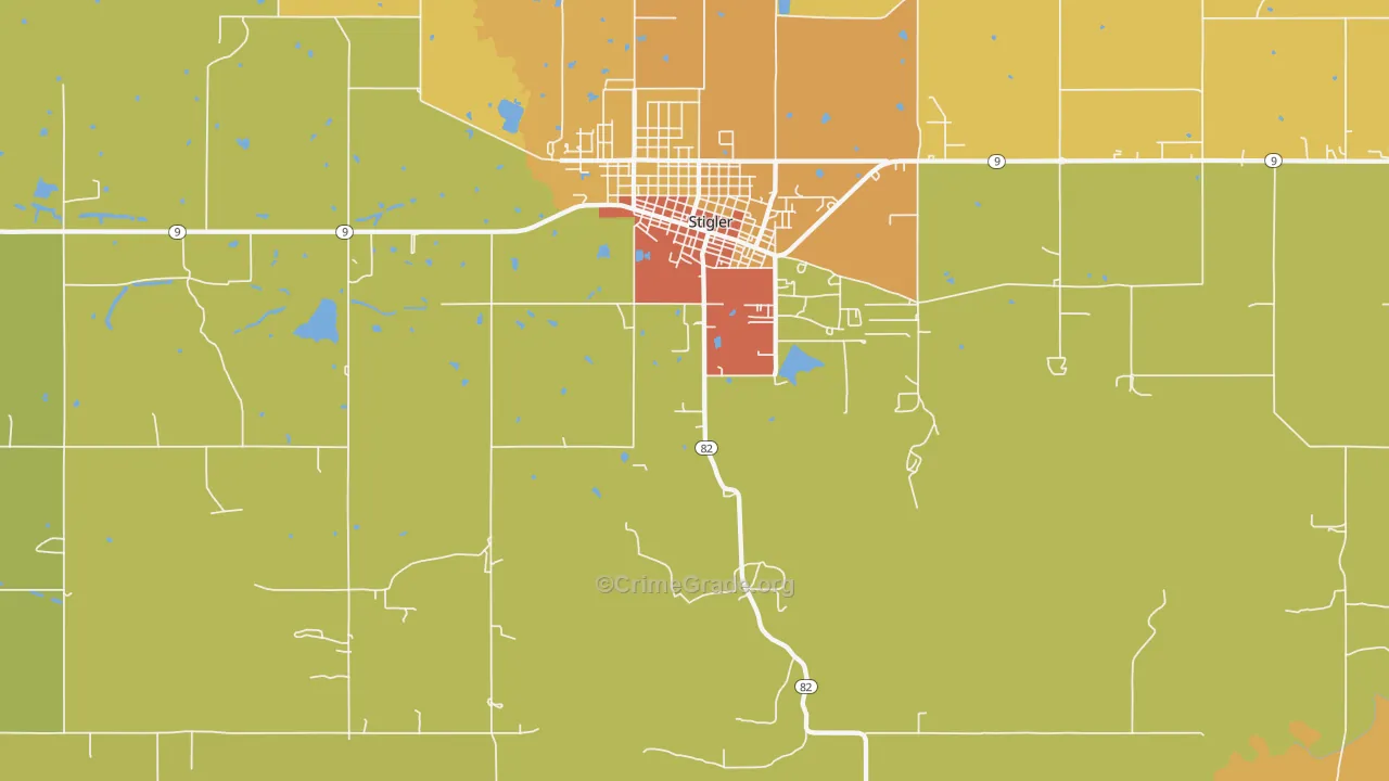 Hoyt, OK Map of Burglary Rates