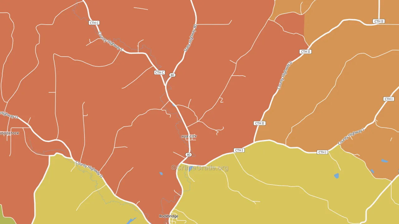 Hub City, WI Map of Burglary Rates