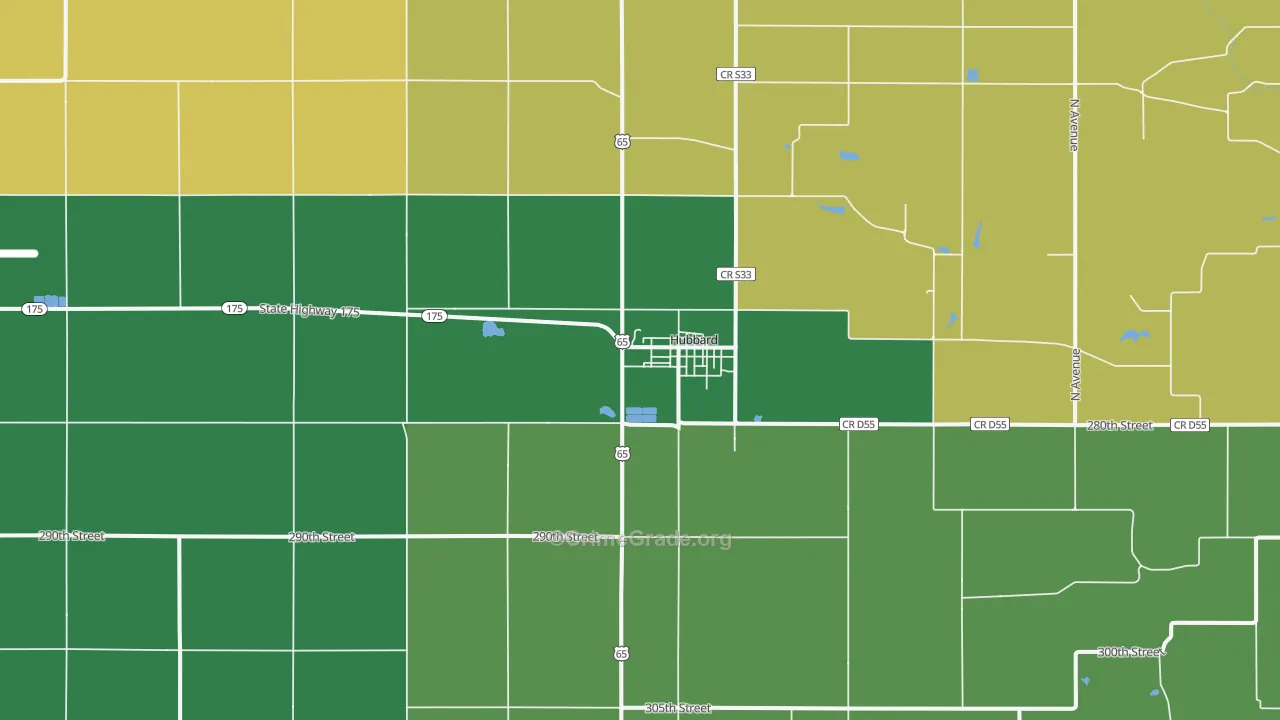 Hubbard, IA Map of Burglary Rates