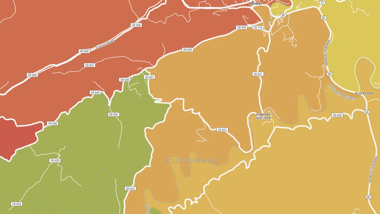 Hubbard Junction, VA Map of Burglary Rates