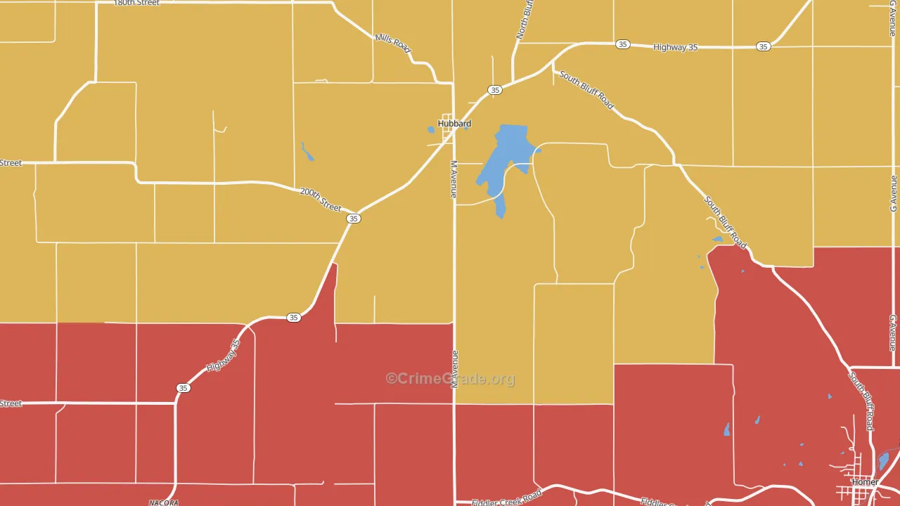 Hubbard, NE Map of Burglary Rates