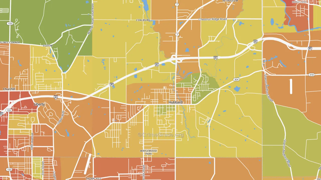 Hubbard, OH Map of Burglary Rates
