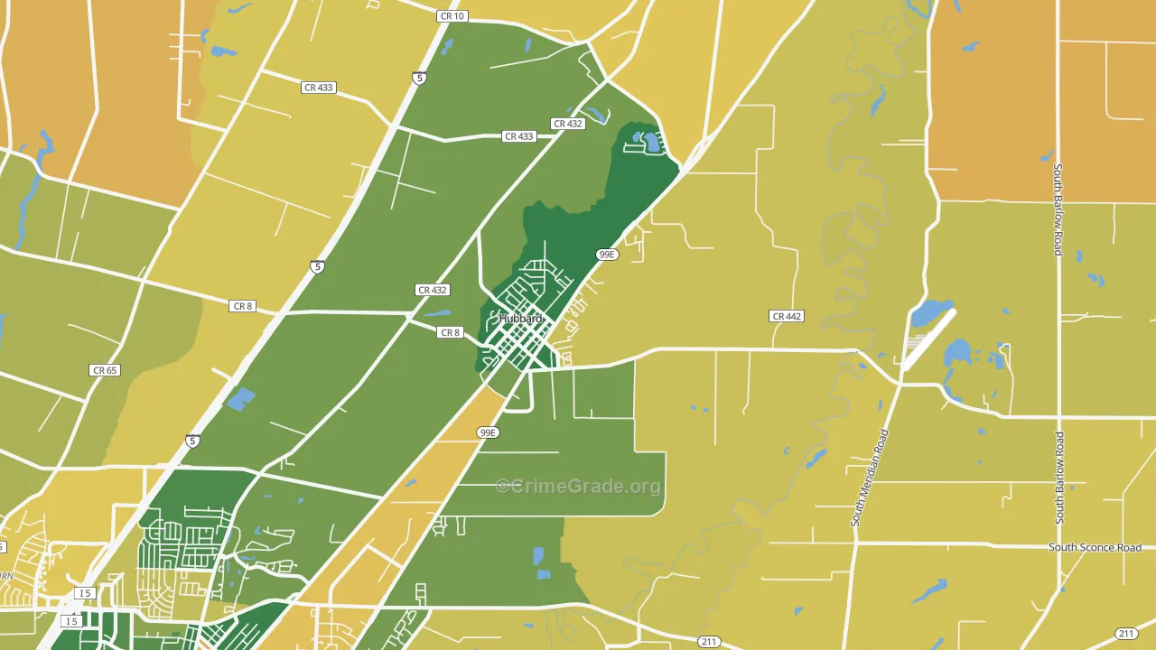 Hubbard, OR Map of Burglary Rates