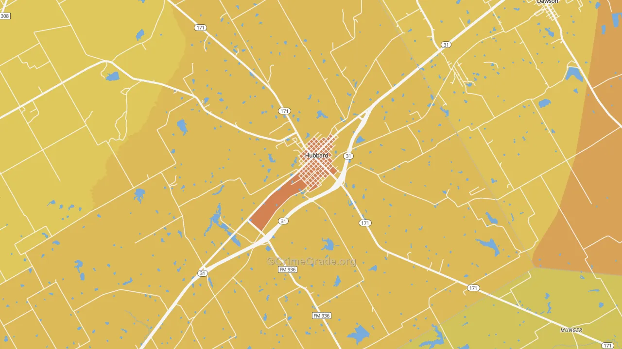 Hubbard, TX Map of Burglary Rates