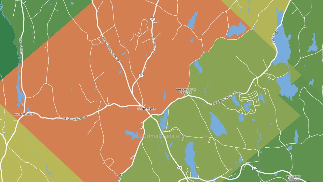 Hubbardston, MA Map of Burglary Rates