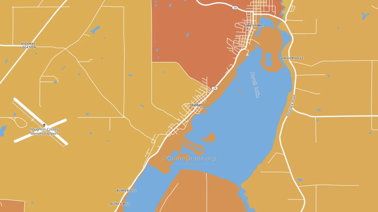 Hubbell, MI Map of Burglary Rates
