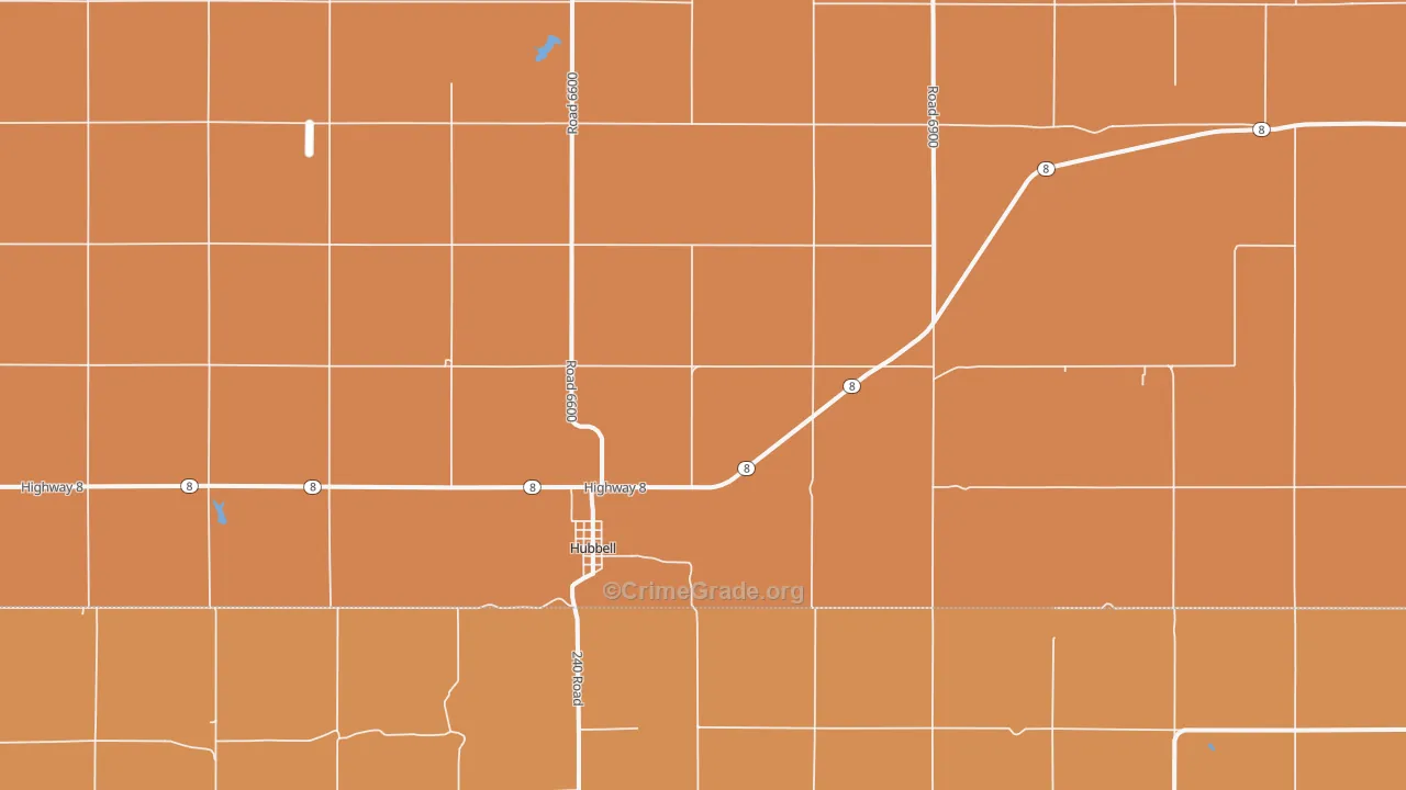 Hubbell, NE Map of Burglary Rates