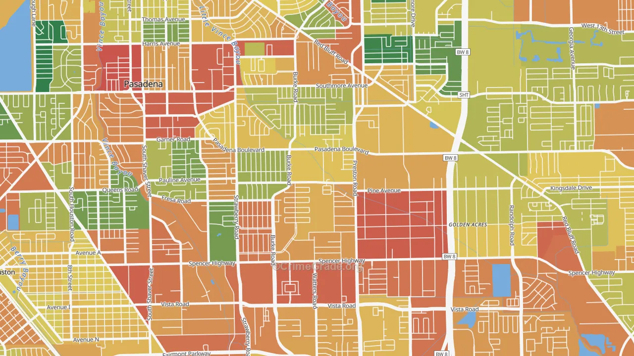 Hubbell, Pasadena, TX Map of Burglary Rates