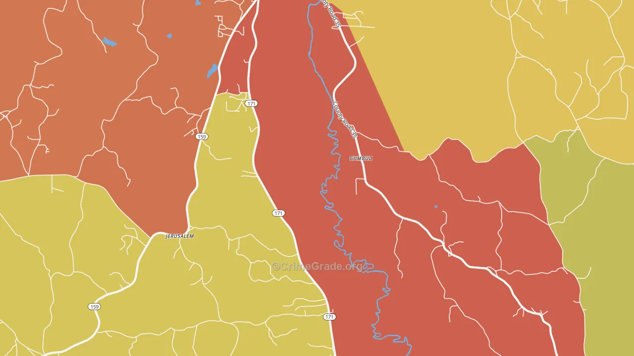 Hubbertville, AL Map of Burglary Rates