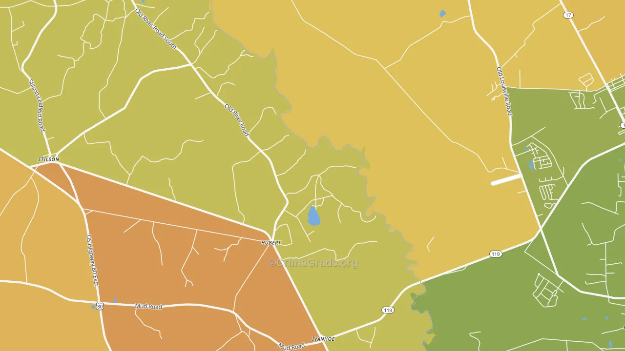 Hubert, GA Map of Burglary Rates
