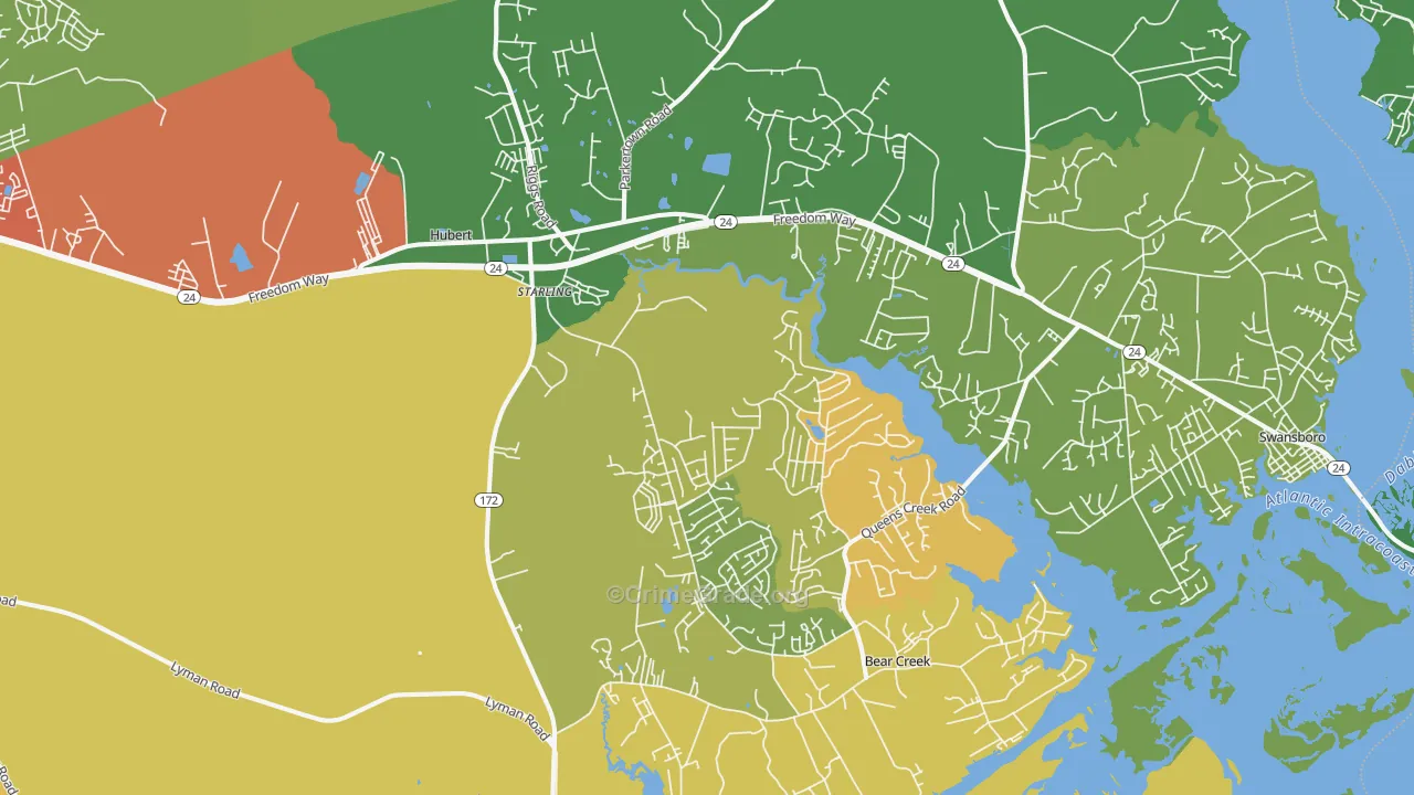Hubert, NC Map of Burglary Rates