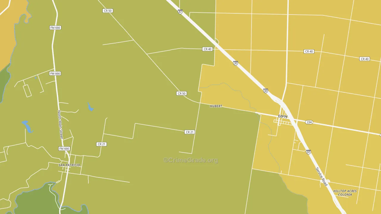 Hubert, TX Map of Burglary Rates