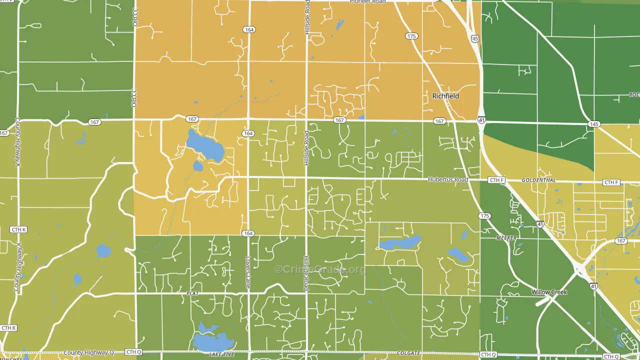 Hubertus, WI Map of Burglary Rates