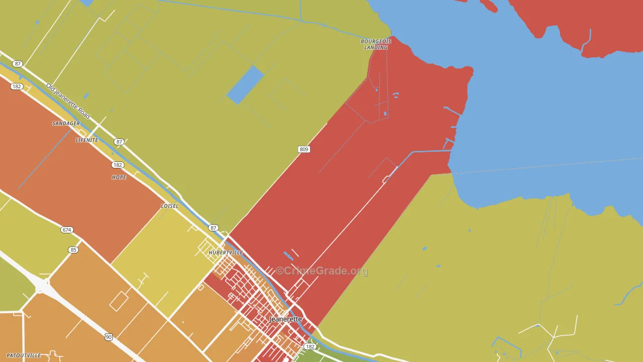 Hubertville, LA Map of Burglary Rates