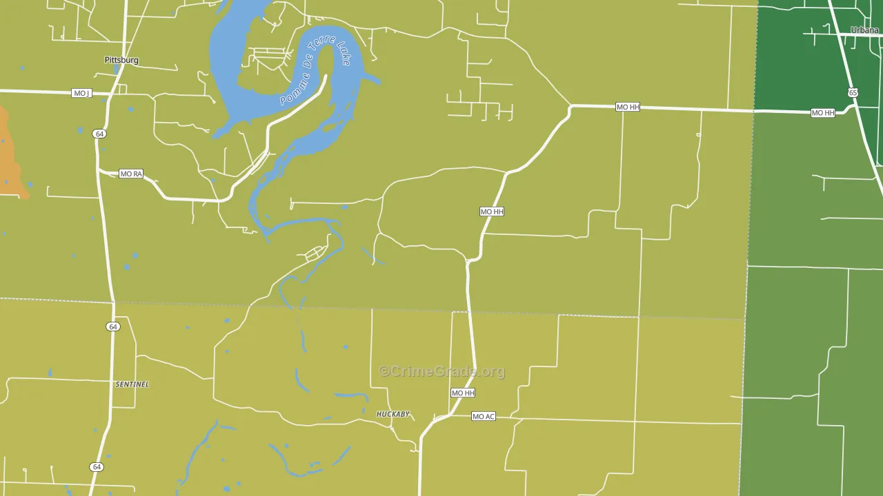 Huckaby, MO Map of Burglary Rates
