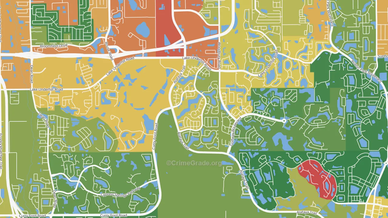 Huckleberry Fields, Alafaya, FL Map of Burglary Rates