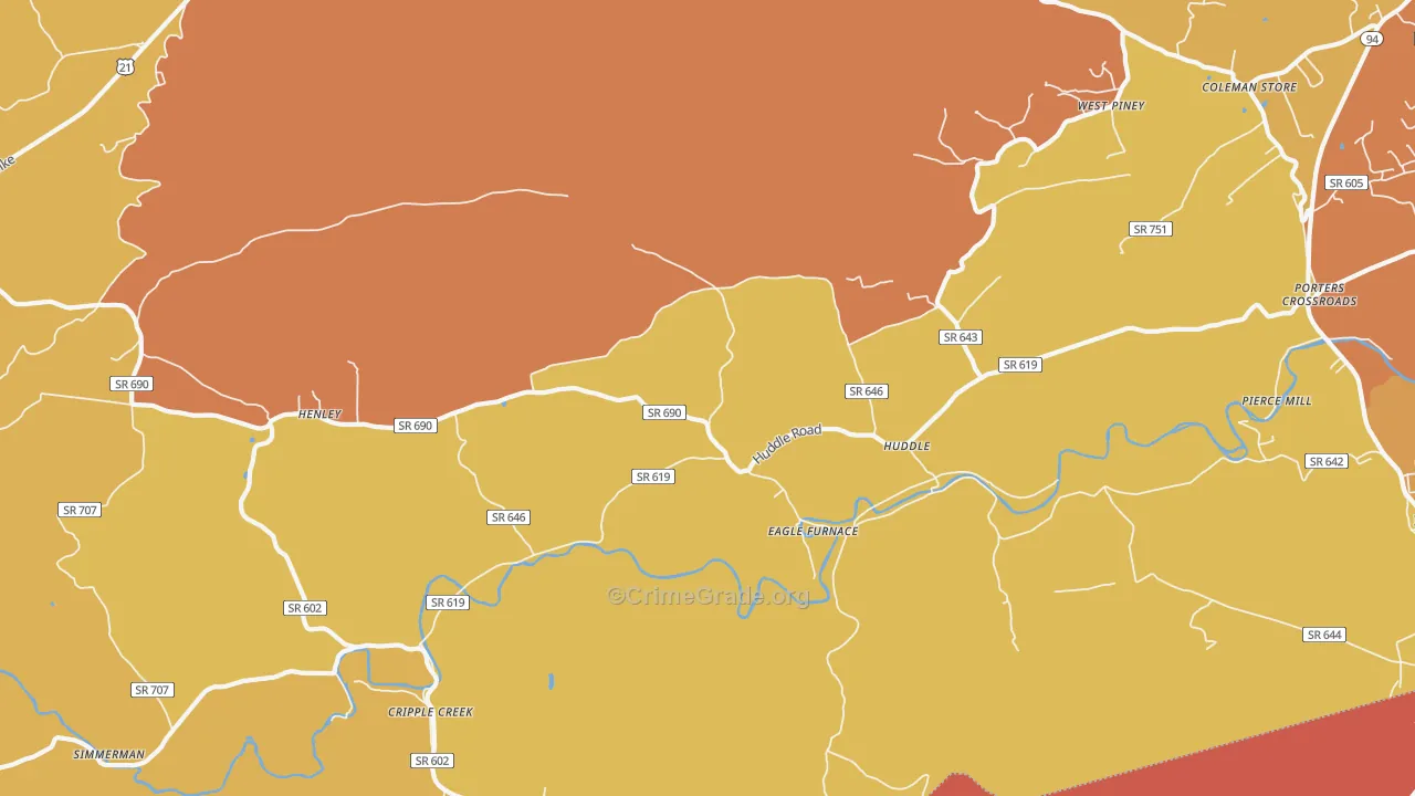 Huddle, VA Map of Burglary Rates