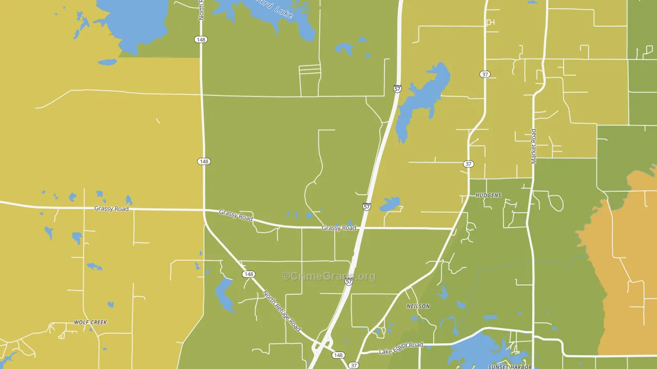 Hudgens, IL Map of Burglary Rates