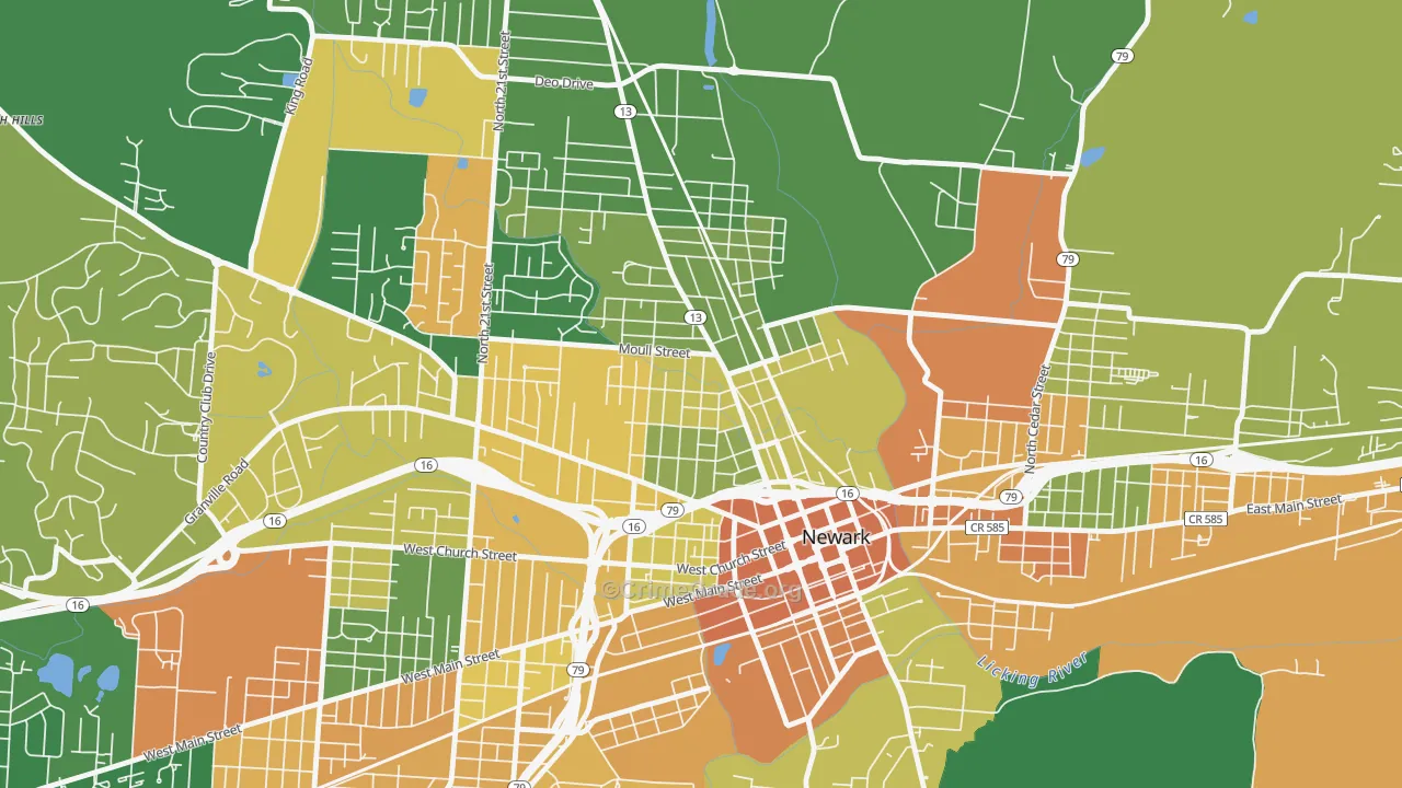 Hudson Avenue Historic District, Newark, OH Map of Burglary Rates