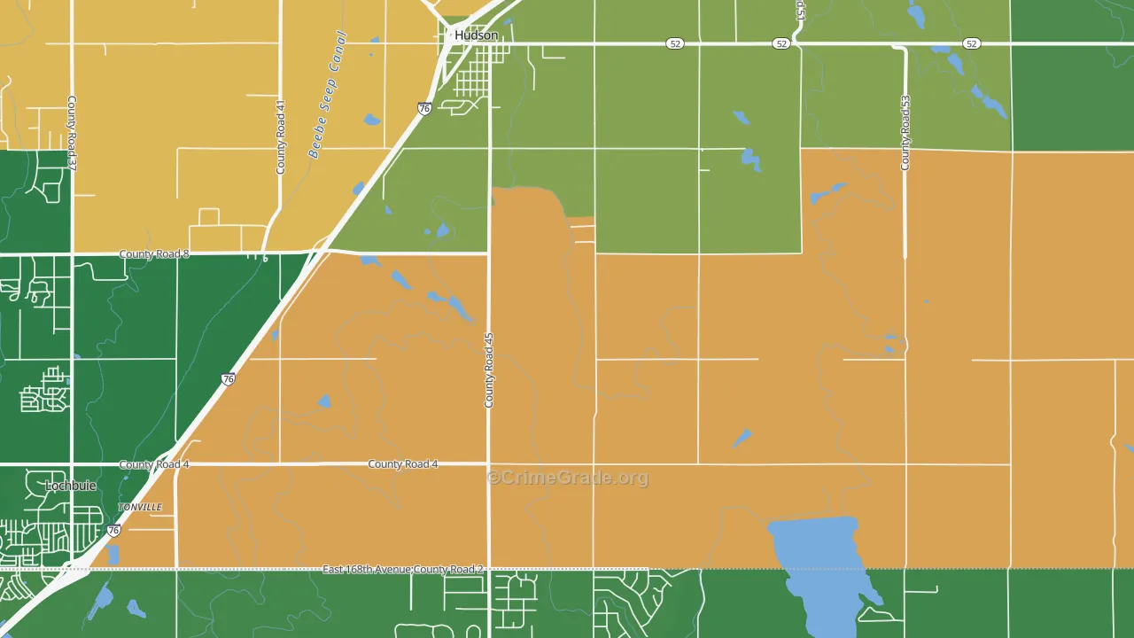 Hudson, CO Map of Burglary Rates
