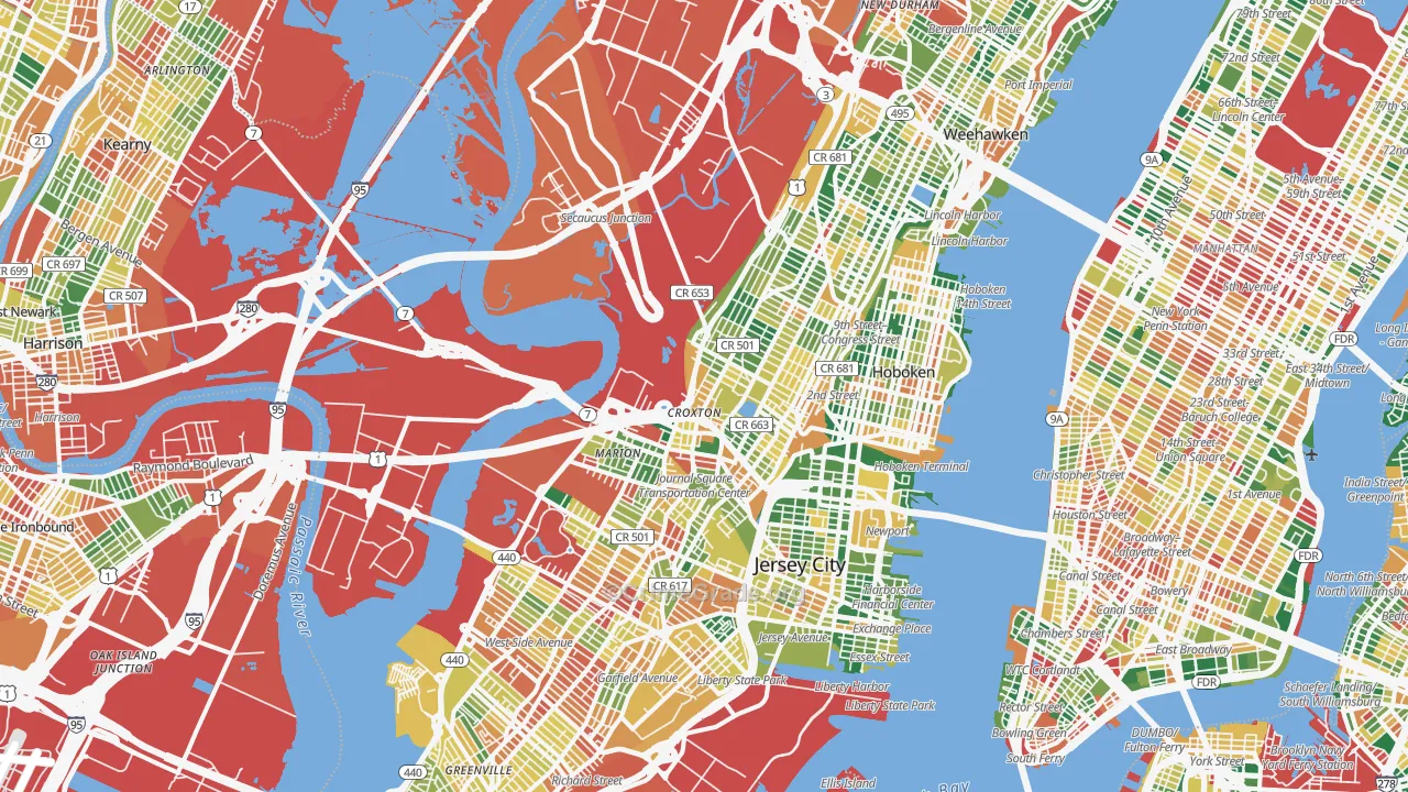 Hudson County, NJ Map of Burglary Rates