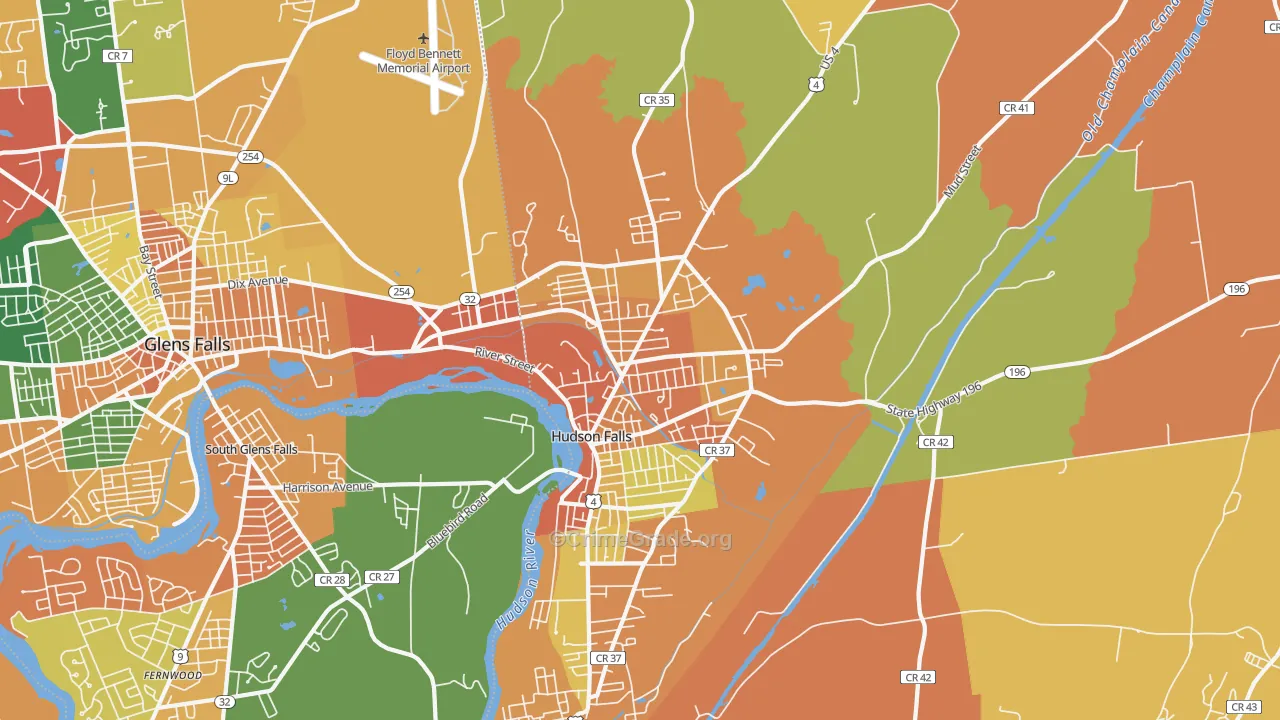Hudson Falls, NY Map of Burglary Rates