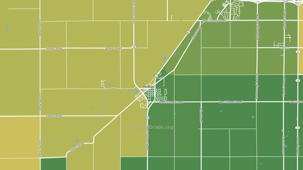 Hudson, IA Map of Burglary Rates