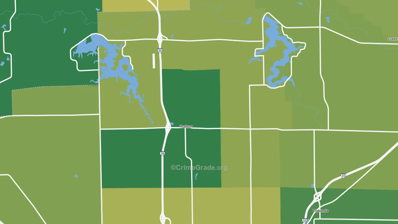 Hudson, IL Map of Burglary Rates