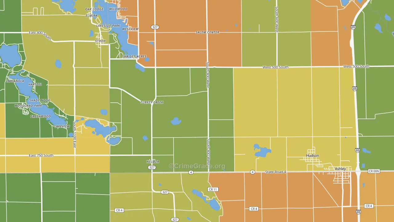 Hudson, IN Map of Burglary Rates