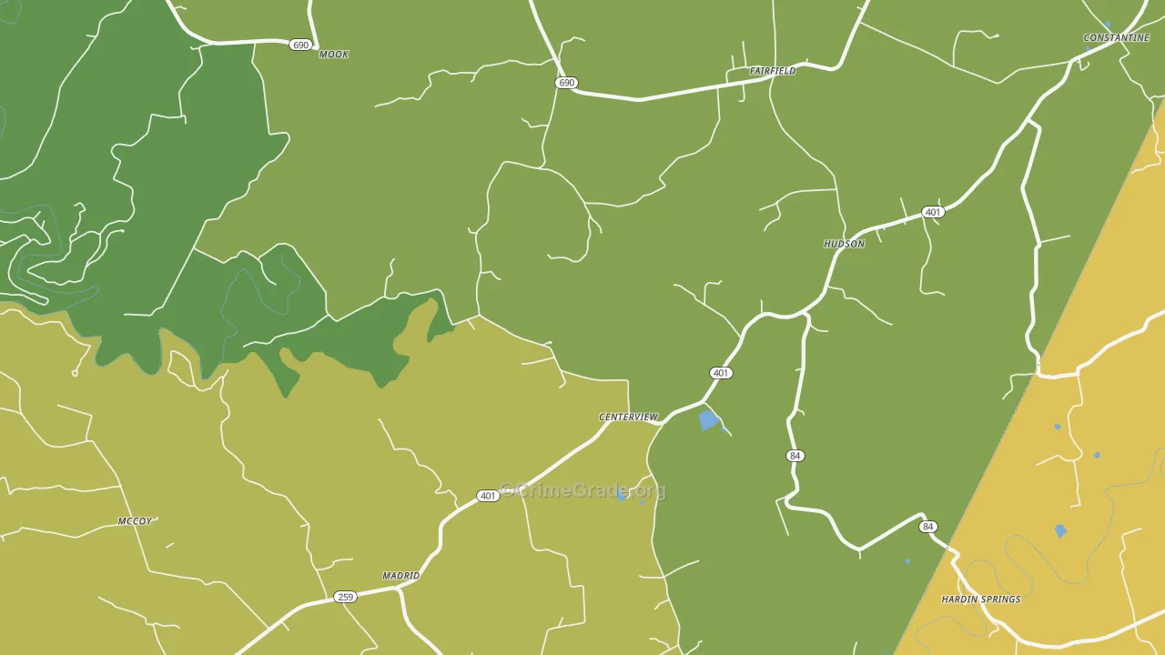 Hudson, KY Map of Burglary Rates