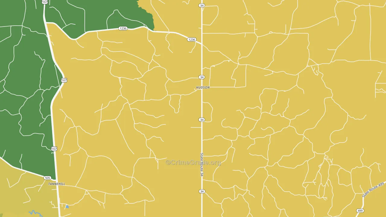 Hudson, LA Map of Burglary Rates
