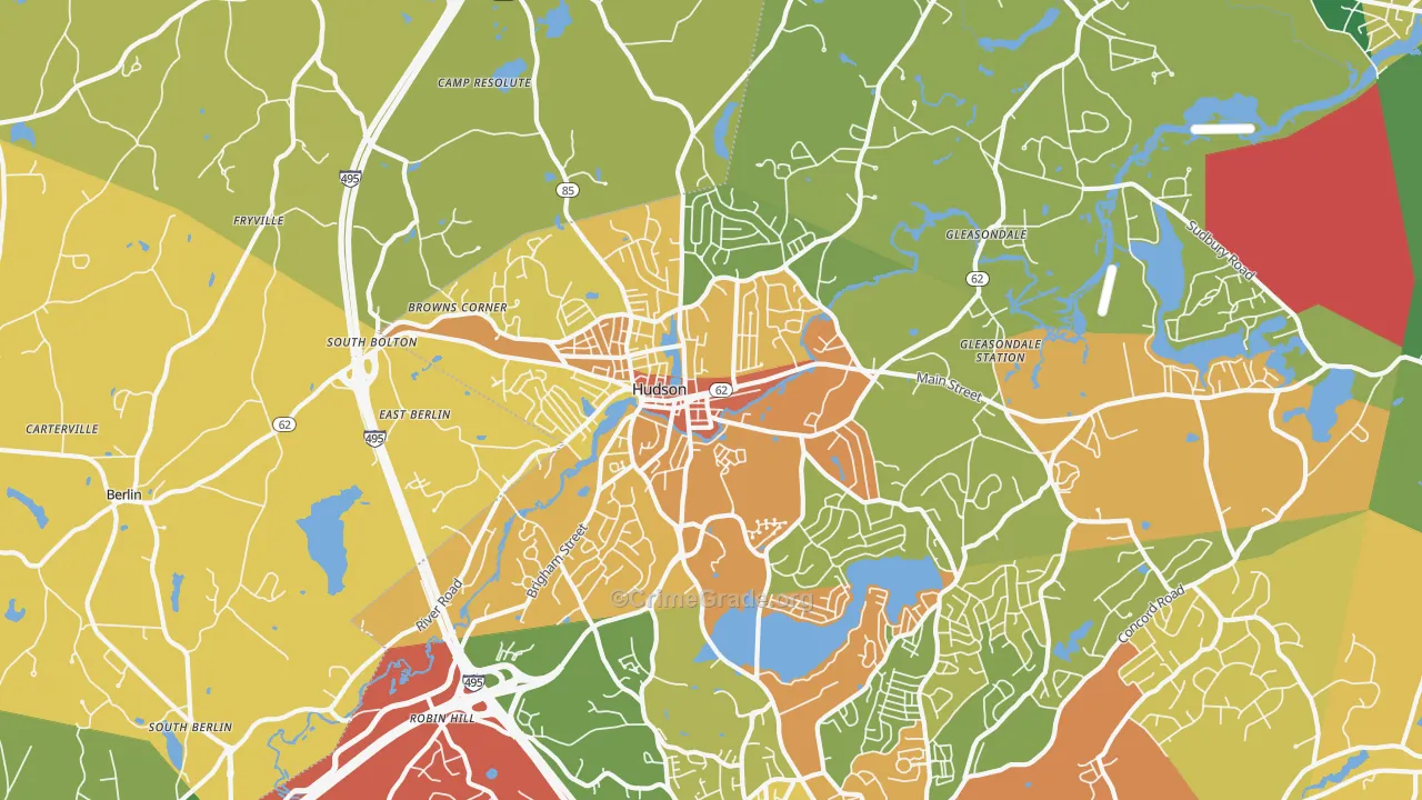 Hudson, MA Map of Burglary Rates