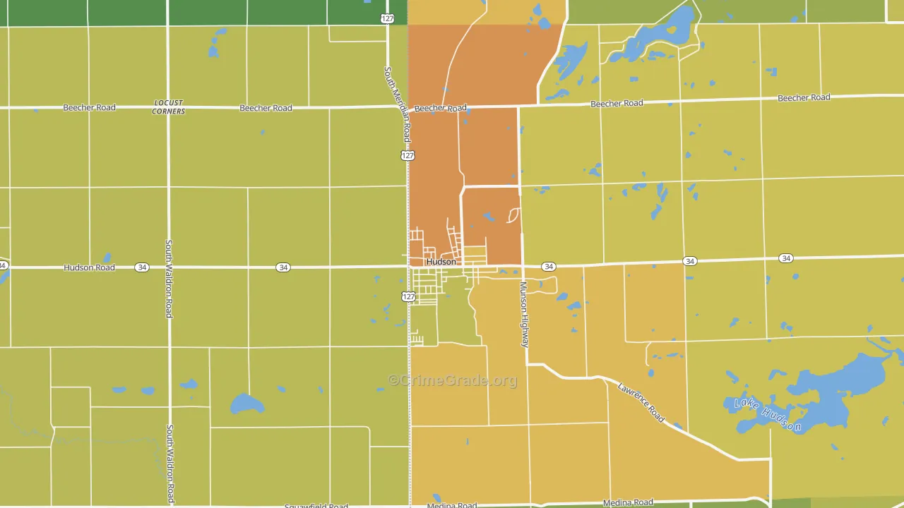 Hudson, MI Map of Burglary Rates