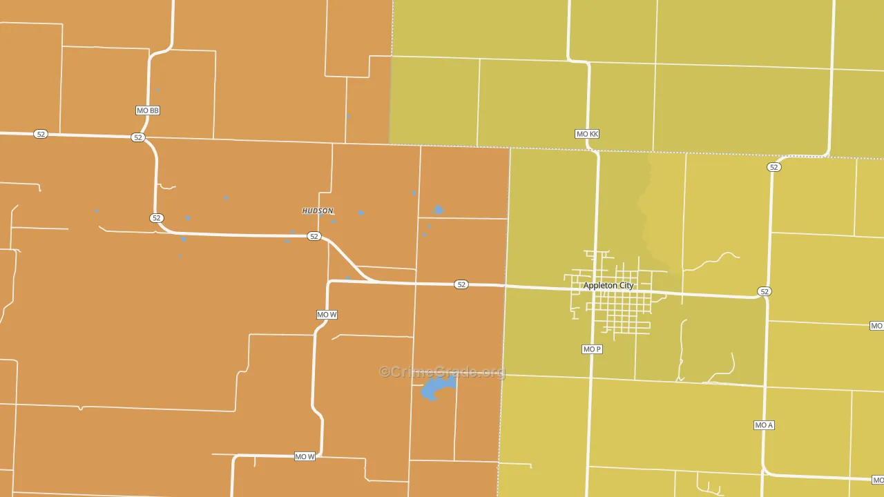 Hudson, MO Map of Burglary Rates