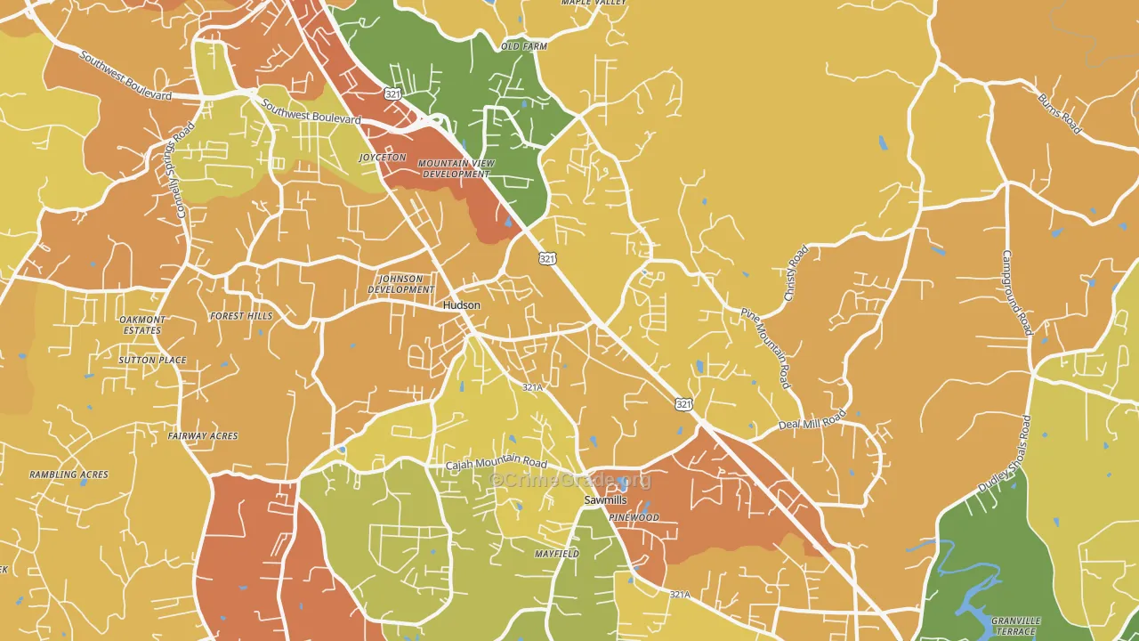 Hudson, NC Map of Burglary Rates