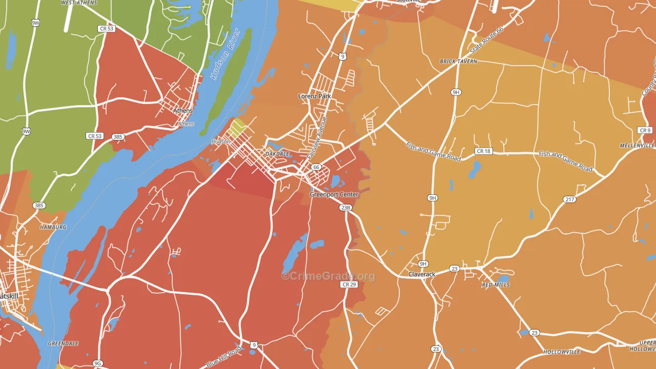 Hudson, NY Map of Burglary Rates