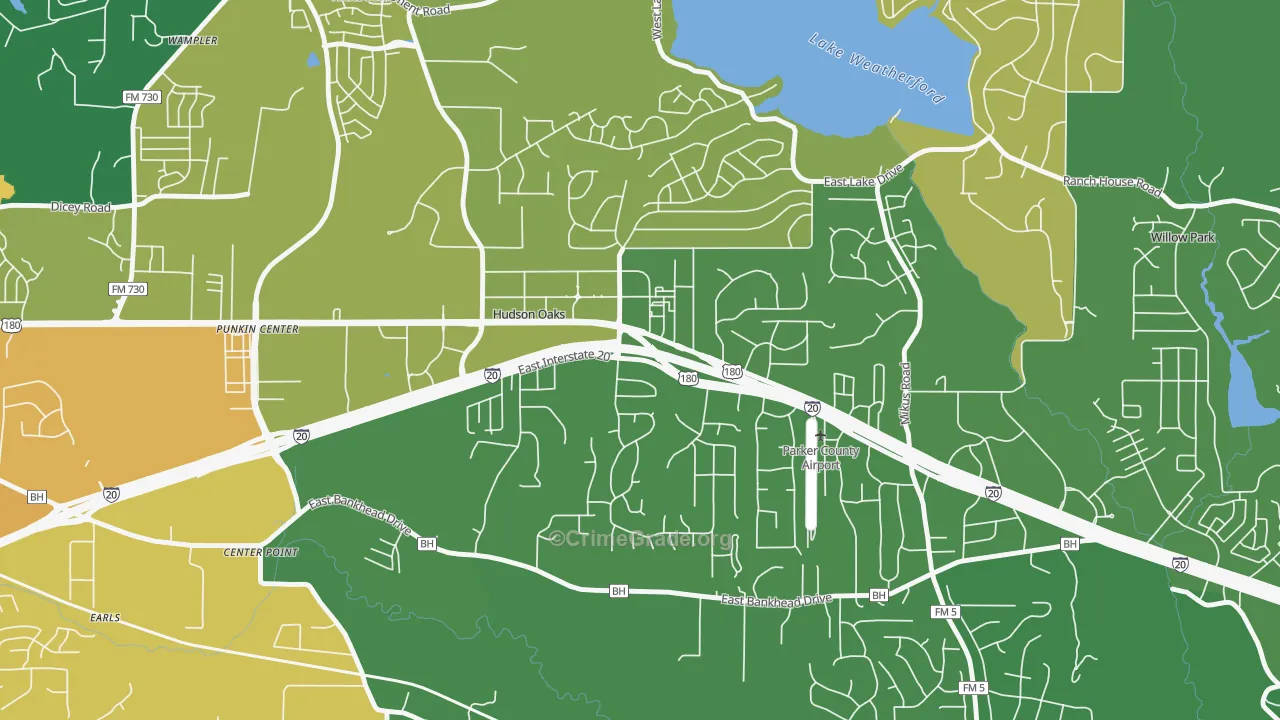 Hudson Oaks, TX Map of Burglary Rates